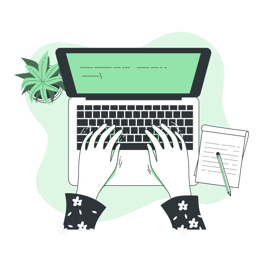 Hands typing on laptop for content writing and SEO outreach
