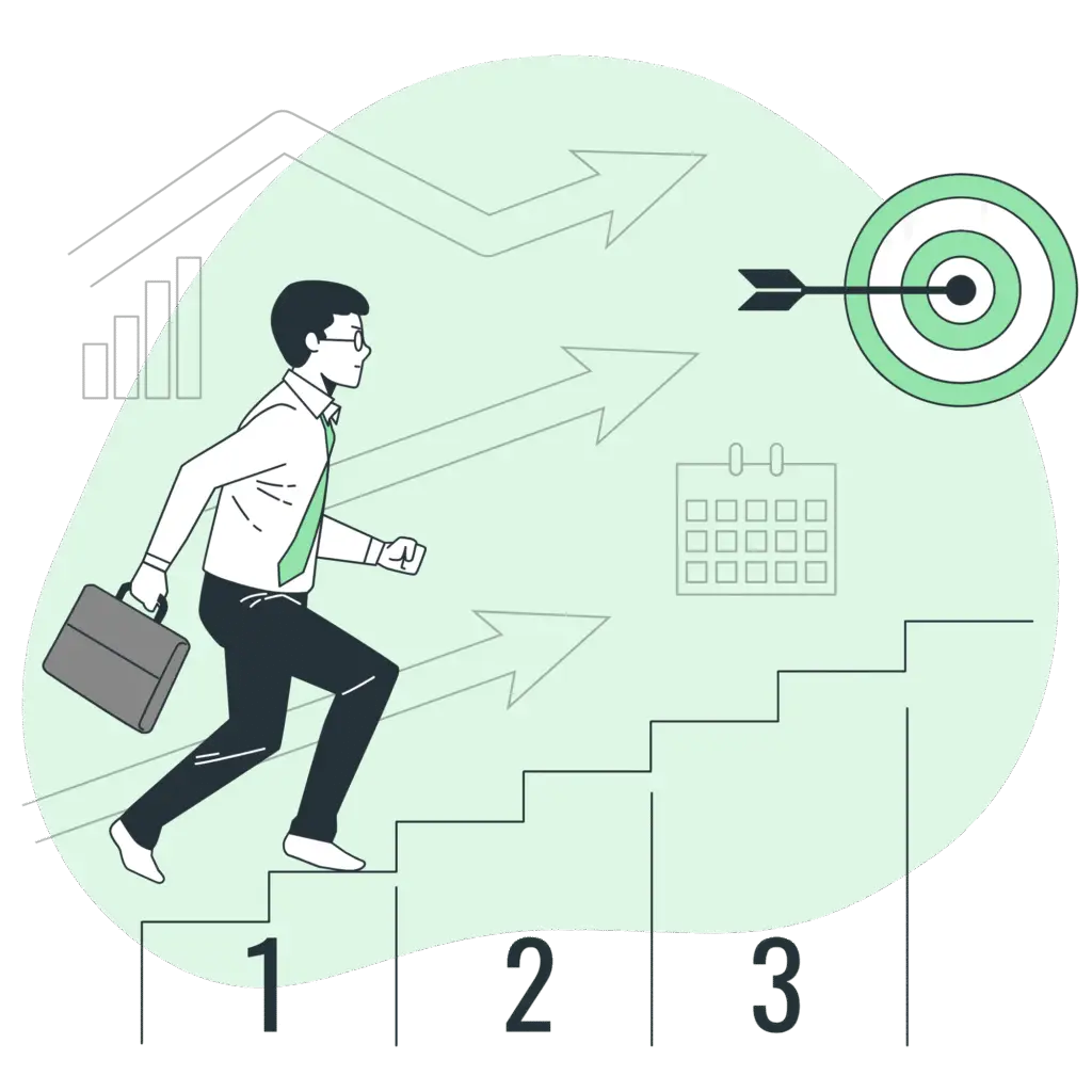 Man climbing steps toward SEO goal